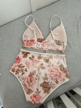 aerie Floral Pink and Brown High-Waist Bikini Set